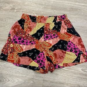 Bp Patchwork Print Wide Leg Shorts Rayon